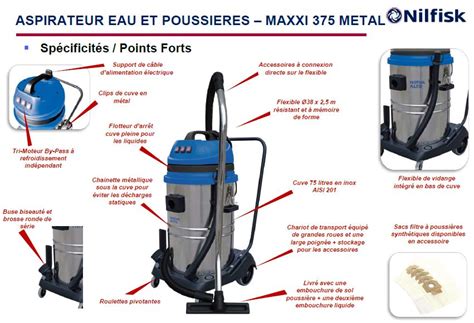 Schéma technique du Nilfisk MAXXI 375 METAL FR avec ses composants principaux