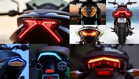 Collage de différents types de feux arrière moto : teinté, avec clignotant, rond type Lucas, barrette LED.