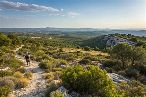 Cycliste traversant un paysage de garrigue typique de la région
