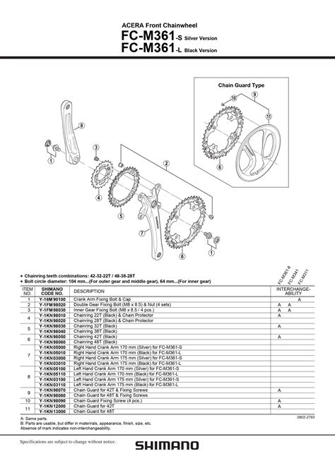 Schéma du pédalier Shimano Acera FC-M361 avec ses trois plateaux et anneau de protection