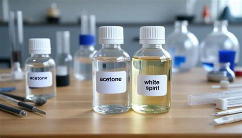 Schéma comparatif des solvants pour dissoudre la colle de guidoline : térébenthine, White Spirit, acétone