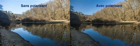 Comparatif visuel : image avec et sans filtre polarisant sur un paysage aquatique.