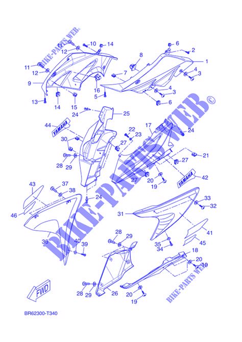 Vue éclatée des pièces de carénage avant d'un Yamaha Tmax 500