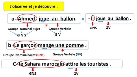 Schéma d'une phrase simple montrant le Groupe Nominal Sujet et le Groupe Verbal.