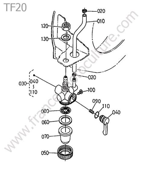 Vue éclatée d'un robinet d'essence de cyclomoteur