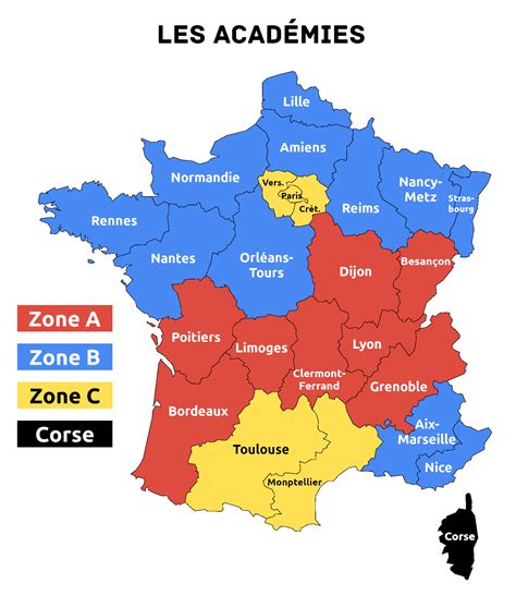 Carte schématique d'une académie montrant différentes zones de remplacement (ZR) et leurs limites.