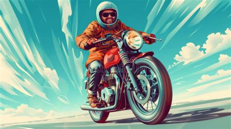 Ilustración de una motocicleta clásica en una carretera americana