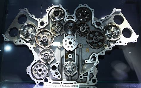 Schéma du moteur V4 Honda avec distribution par cascade de pignons