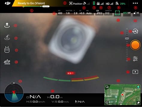 Interface de l'application DJI GO 4 montrant les paramètres de la radiocommande
