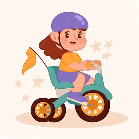 Illustration d'un enfant souriant sur un tricycle coloré.