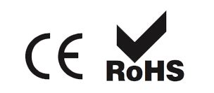 Logos de certification CE, RoHS et ISO 9001