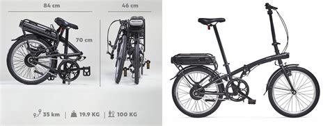 Schéma comparatif des dimensions et du poids des Btwin E Fold 900 et E-FL 900