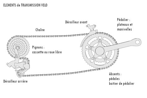 Schéma illustrant la transmission de puissance d'un pédalier à la roue arrière d'un vélo.