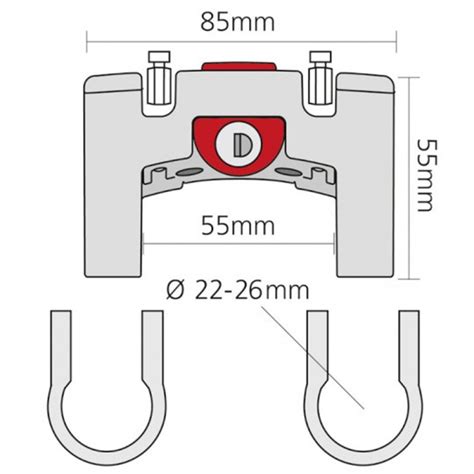 Schéma illustrant les différentes tailles de guidons compatibles avec la fixation Klickfix