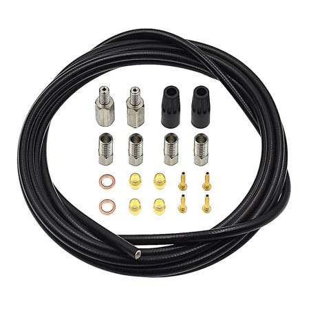 Schéma des différents composants d'une durite de frein VTT Shimano (olive, insert, écrou, cache)