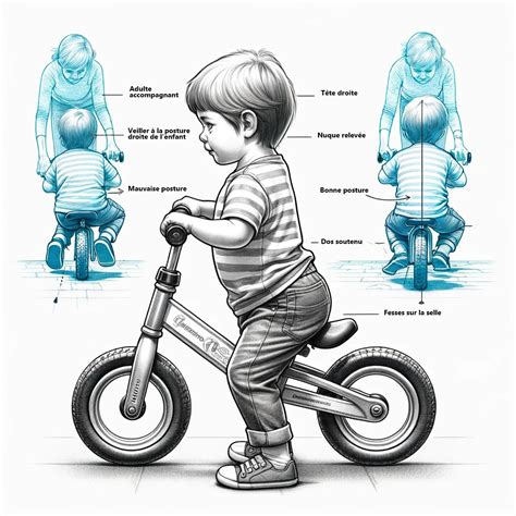 Illustration d'un enfant utilisant une draisienne pour apprendre l'équilibre.