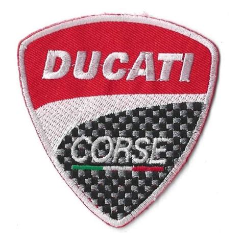 Écusson thermocollant Ducati Corse avec motif damier noir, blanc et rouge