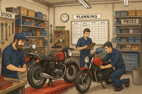 Illustration d'une moto démontée dans un atelier de casse moto