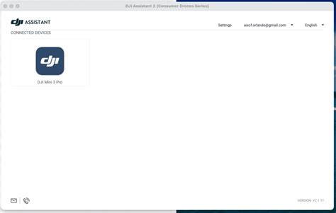 Capture d'écran du logiciel DJI Assistant 2 montrant la sélection de la version du firmware pour une mise à jour.