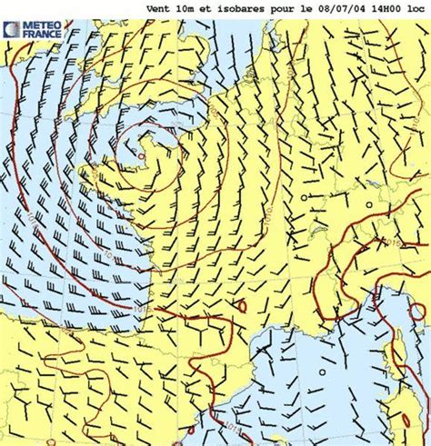 carte WINTEM avec indication des vents en altitude et des températures