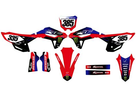 Illustration d'une moto Honda CR ou CRF avec un kit déco Monster Energy appliqué sur les carénages
