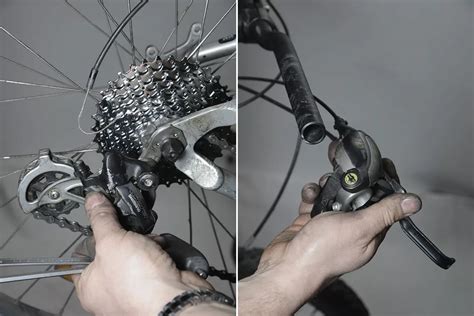 Gros plan sur le point de fixation du câble de dérailleur sur le dérailleur arrière