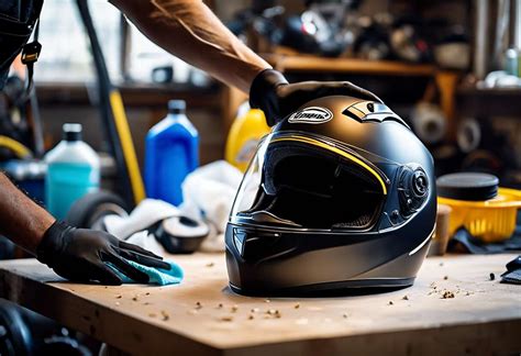 Nettoyage de la coque extérieure d'un casque de moto avec une éponge douce