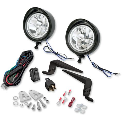 Schéma montrant les différentes parties d'un kit de phares additionnels LED pour moto