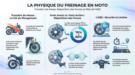 Schéma explicatif des forces appliquées lors d'un freinage de moto