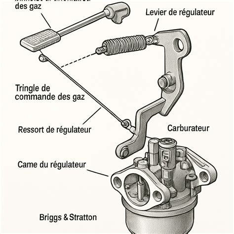 Vue éclatée d'un carburateur démontrant la vis de richesse et l'aiguille