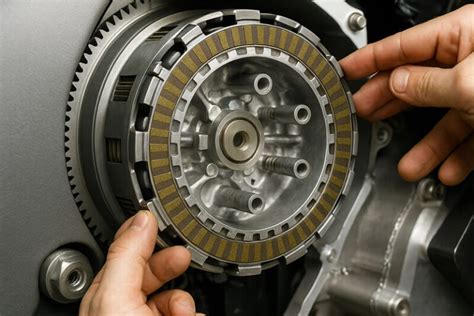 Gros plan sur des disques d'embrayage de moto