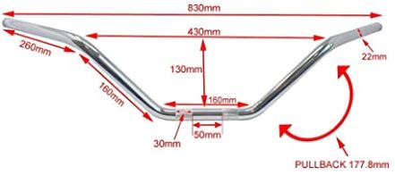 Photo du guidon Domino avec ses dimensions et sa finition chromée.