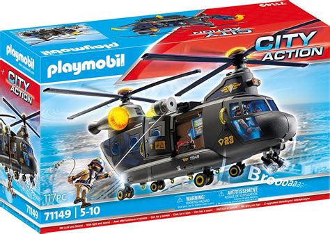 Une vitrine de différents jouets Playmobil City Action sur le thème de la police