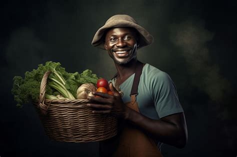 Portrait de Loïc Ballet souriant, tenant un panier de produits frais.