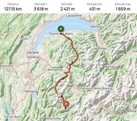 Carte détaillée du parcours de la Traversée des Alpes à vélo, mettant en évidence les cols et les étapes.