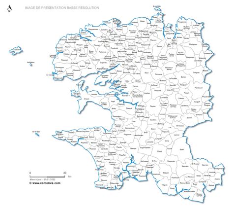 Carte du Finistère indiquant les villes où ont eu lieu des manifestations ou des actions liées aux Gilets jaunes et aux motards.