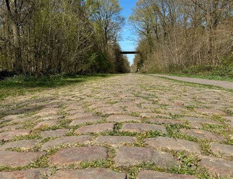 Photographie d'un coureur franchissant un secteur pavé de Paris-Roubaix