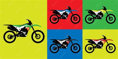 Illustration de plusieurs kits déco colorés pour motos tout-terrain.