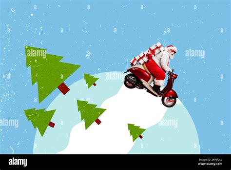 Carte de Noël moderne avec un Père Noël en mobylette