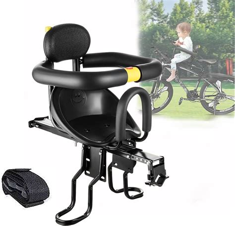 Illustration montrant les différentes parties d'un siège enfant pour vélo : harnais, repose-pieds, système de fixation.