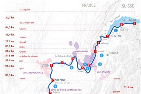 Carte de l'itinéraire ViaRhôna avec un focus sur la section Ambérieu-en-Bugey à Lyon