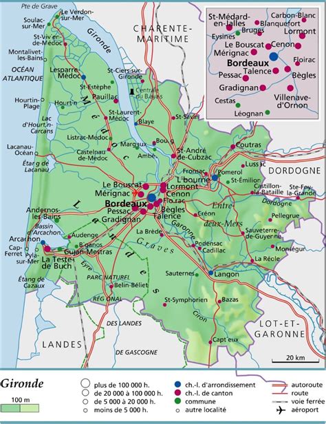 Carte de la Gironde avec les zones de responsabilité des différents contacts listés.