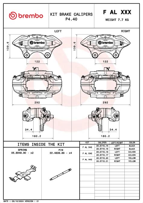 Schéma technique d'un kit d'axes d'étrier Brembo P08