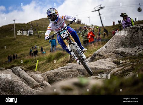 Cycliste en action lors d'une descente VTT, paysage montagneux en arrière-plan