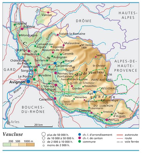 Carte de la région du Vaucluse et des départements limitrophes (Bouches-du-Rhône, Var, Alpes de Haute Provence, Hautes Alpes)