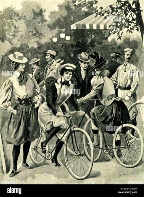 Illustration de vélocipédistes dans le Bois de Boulogne au 19ème siècle