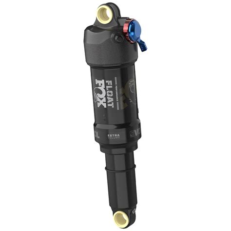 Détail de l'amortisseur FOX NUDE 5T EVOL sur le cadre du vélo.