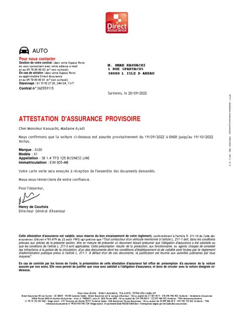 Capture d'écran d'une application mobile d'assurance moto affichant une attestation numérique