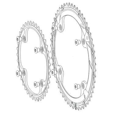 Illustration d'un plateau de vélo Campagnolo Record 4 branches avec différentes options de denture.