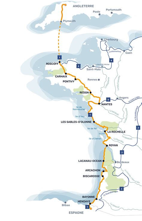 Carte de la Vélodyssée et des pistes cyclables côtières